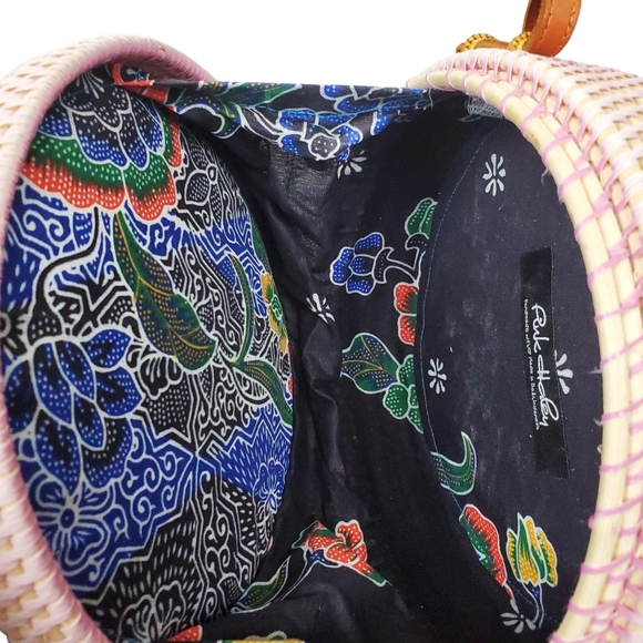 Pink Haley Pink Rattan Circle Basket Crossbody With Leather Strap Bag Size OS - Picture 9 of 9